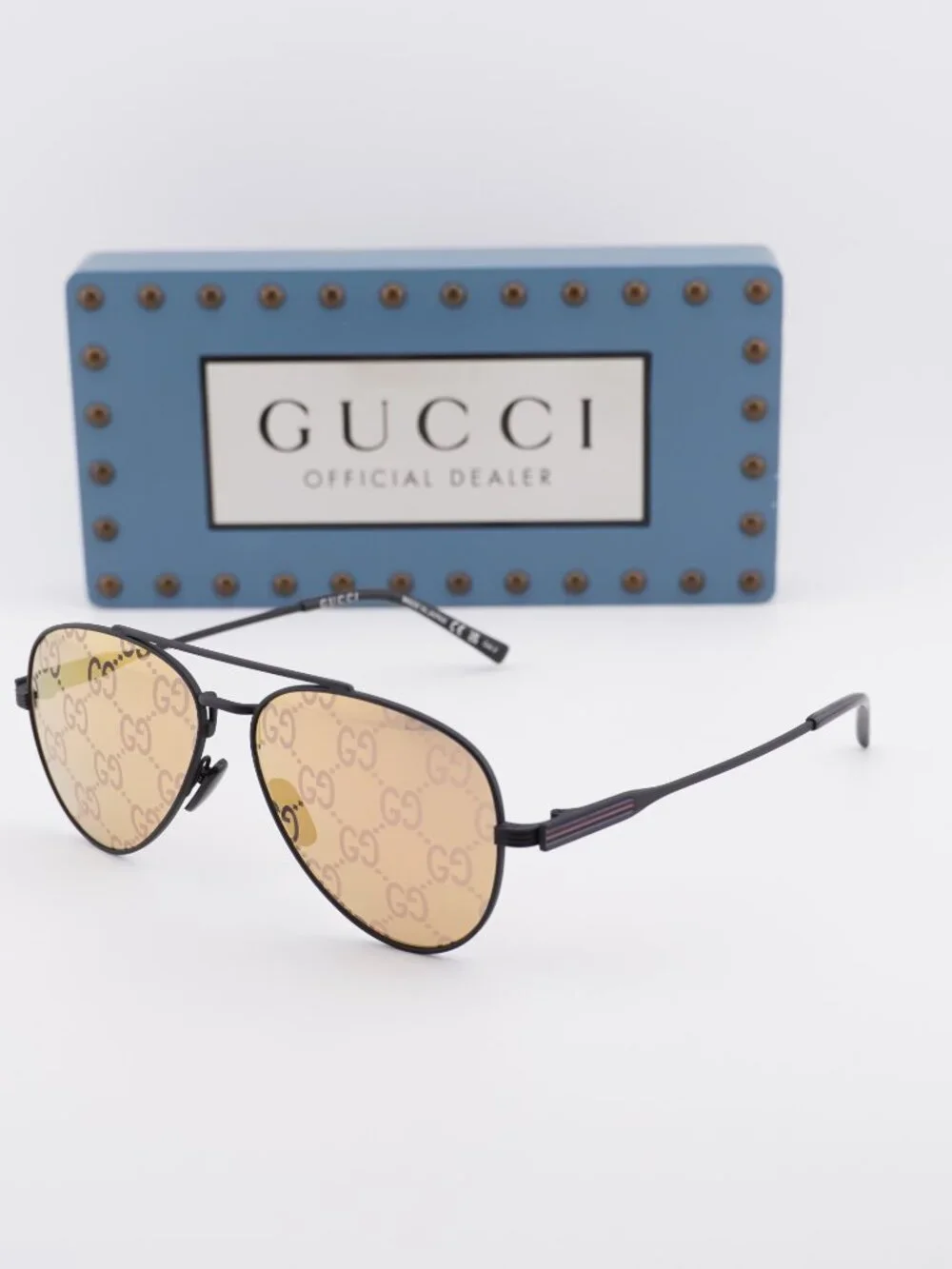 Gucci GG1874S 005 Aviator Sunglasses - Black\ Orange Mirror with GG Pattern
